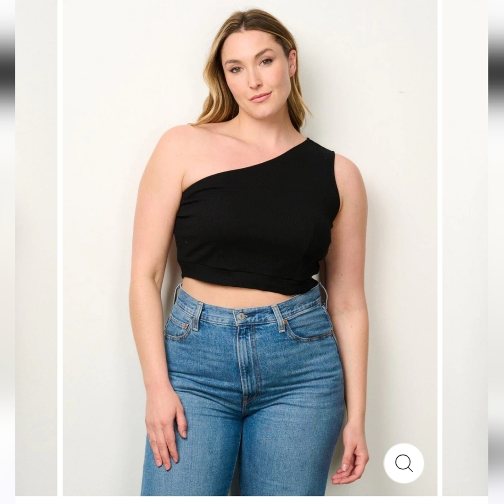 NWT 3X One Shoulder Ribbed Black Crop Top Festi *Boutique
